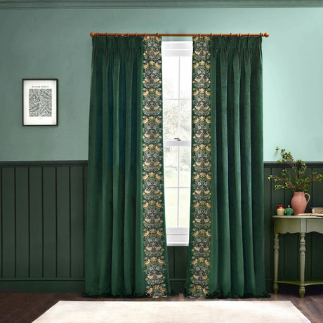 Strawberry Thief Embroidery Forest Green Velvet Thermal Blackout Dimout Pencil Pleat Curtains - additional product view 5