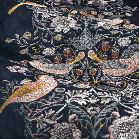 Strawberry Thief Embroidery Indigo Velvet Thermal Blackout Dimout Pencil Pleat Curtains - additional product view 5