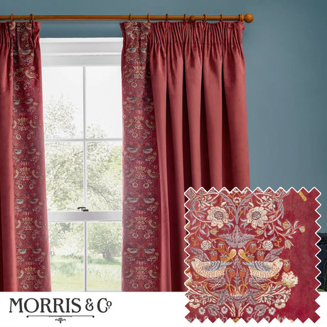 Strawberry Thief Embroidery Berry Velvet Thermal Blackout Dimout Pencil Pleat Curtains - additional product view 1