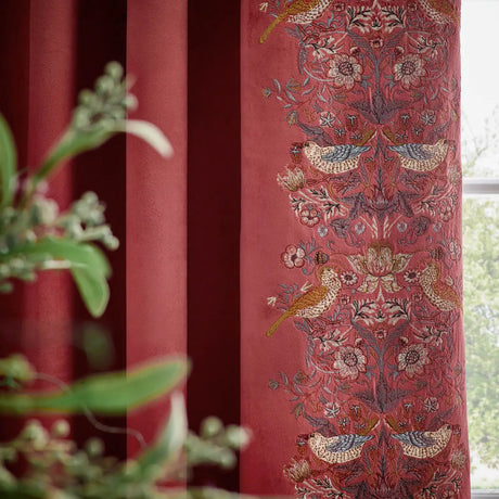 Strawberry Thief Embroidery Berry Velvet Thermal Blackout Dimout Pencil Pleat Curtains - additional product view 3