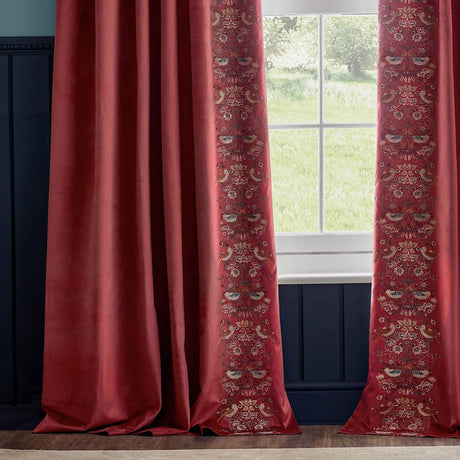 Strawberry Thief Embroidery Berry Velvet Thermal Blackout Dimout Pencil Pleat Curtains - additional product view 4