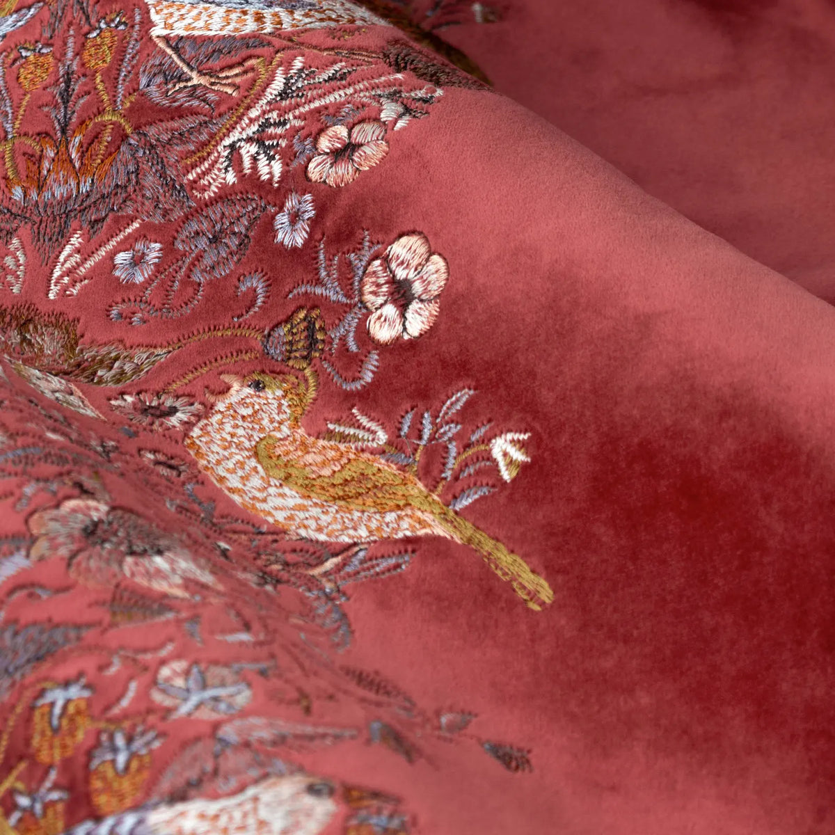 Strawberry Thief Embroidery Berry Velvet Thermal Blackout Dimout Pencil Pleat Curtains - additional product view 5