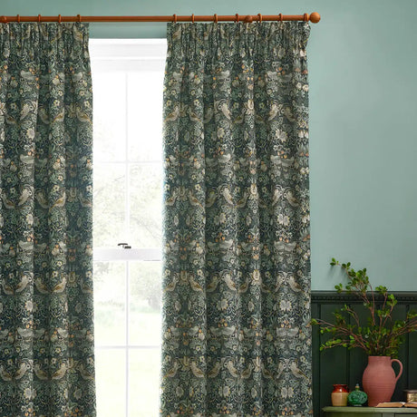 Strawberry Thief Jacquard Forest Green Thermal Dimout Pencil Pleat Curtains - additional product view 3