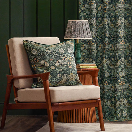 Strawberry Thief Jacquard Forest Green Thermal Dimout Pencil Pleat Curtains - additional product view 4