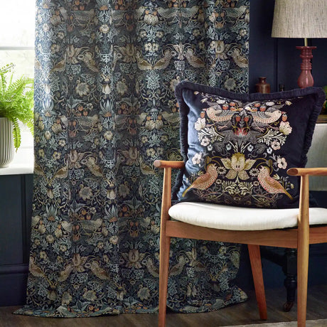 Strawberry Thief Jacquard Indigo Thermal Dimout Pencil Pleat Curtains - additional product view 4