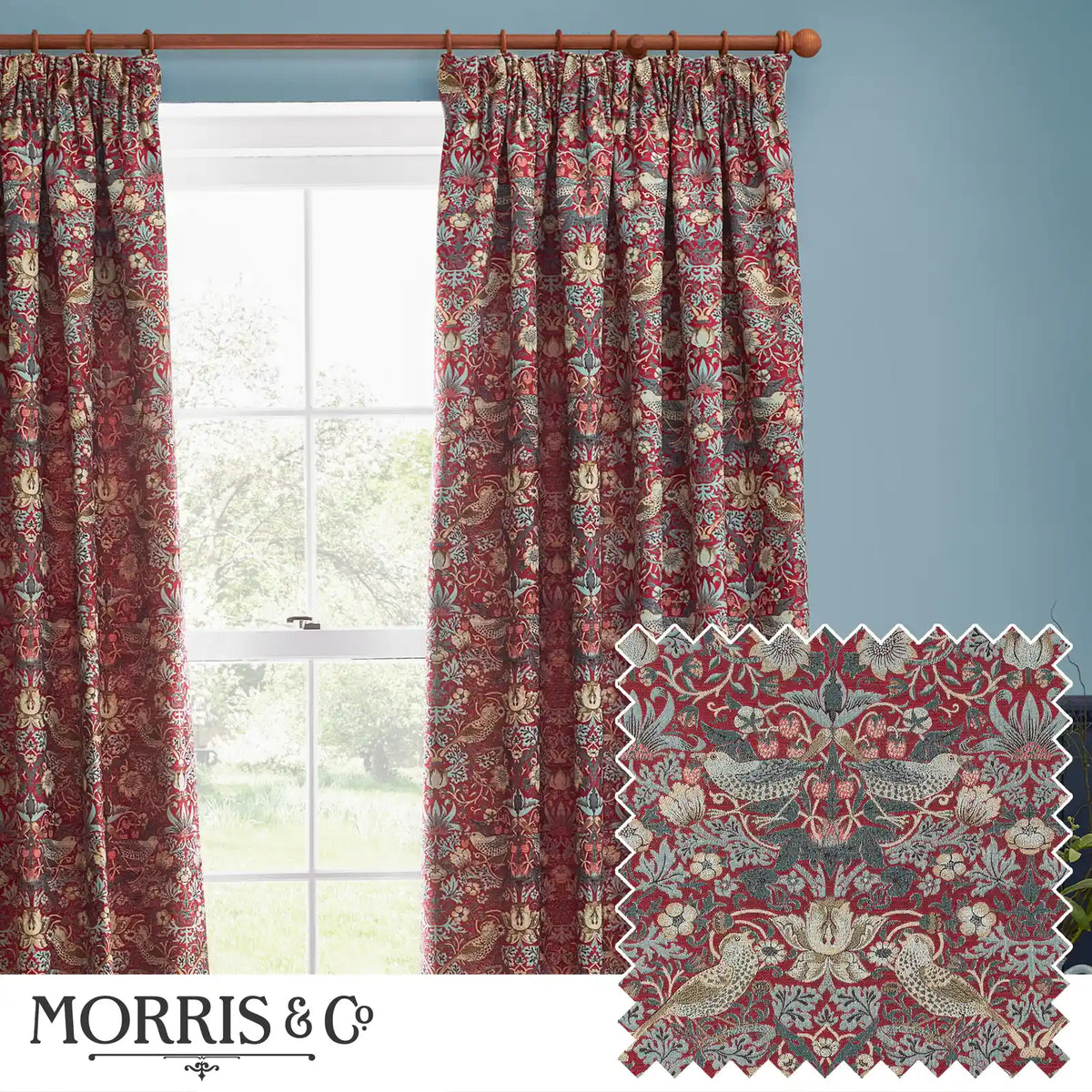 Strawberry Thief Jacquard Berry Thermal Dimout Pencil Pleat Curtains - additional product view 1