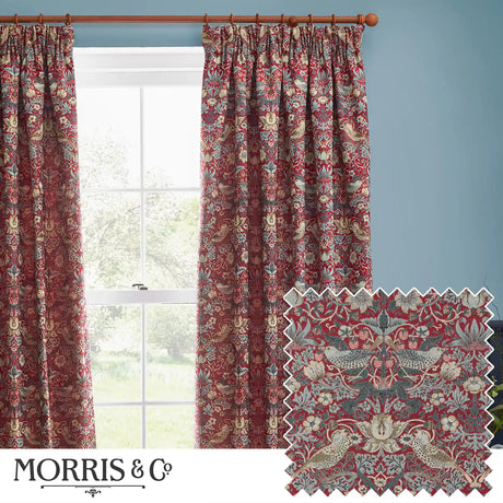 Strawberry Thief Jacquard Berry Thermal Dimout Pencil Pleat Curtains - additional product view 1