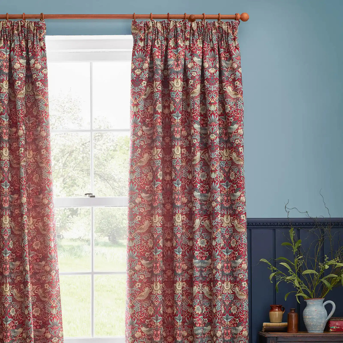 Strawberry Thief Jacquard Berry Thermal Dimout Pencil Pleat Curtains - additional product view 3