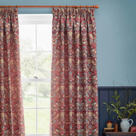 Strawberry Thief Jacquard Berry Thermal Dimout Pencil Pleat Curtains - additional product view 3