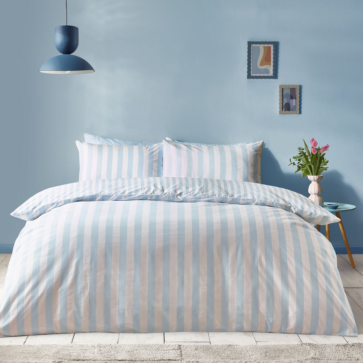Sassy B Stripe Tease Blue Reversible Duvet Cover Set - Blue