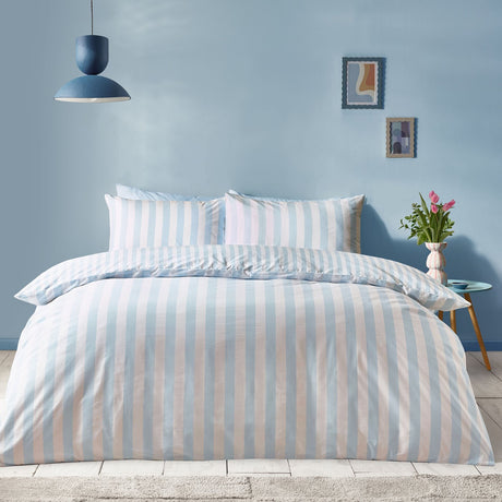 Sassy B Stripe Tease Blue Reversible Duvet Cover Set - Blue