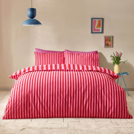 Sassy B Stripe Tease Reversible Duvet Cover Set with Pillowcase Red