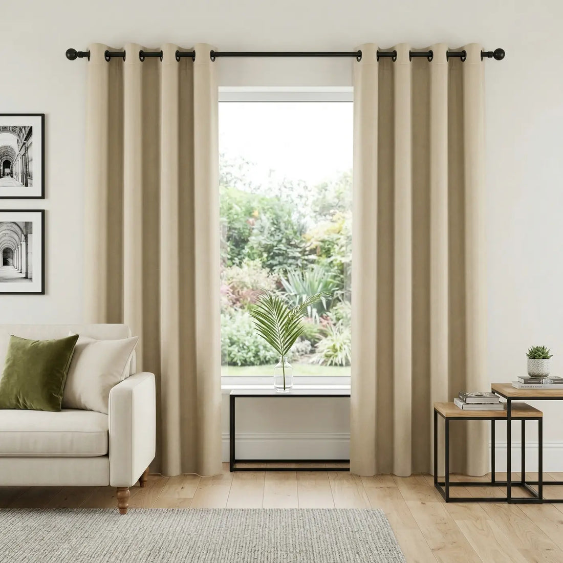 Supersoft Dim Out Lined Beige Thermal Eyelet Curtains
