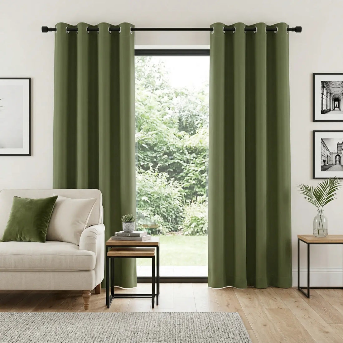 Supersoft Dim Out Lined Olive Green Thermal Eyelet Curtains