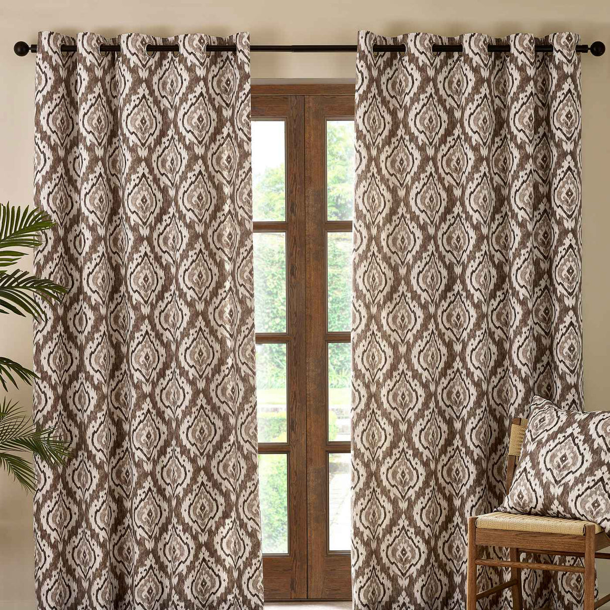 Pineapple Elephant Suri Geo 46x54 Inch Lined Eyelet Curtains Two Panels Natural