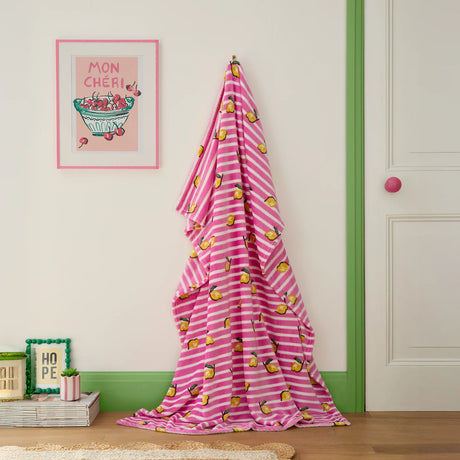 Fusion Summer Fruits Pink Lemon and Stripe Recycled Polyester Throw