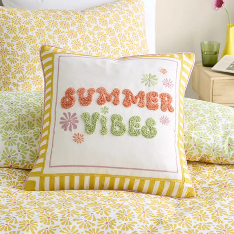Fusion Summer Vibes Embroidered Cotton Filled Cushion