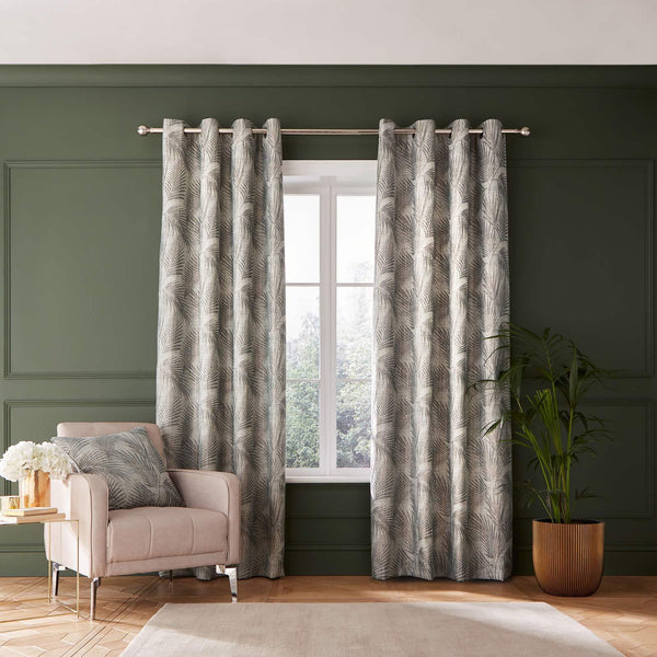 Tamra Palm Luxury Weighted Eyelet Curtains Green - Ideal