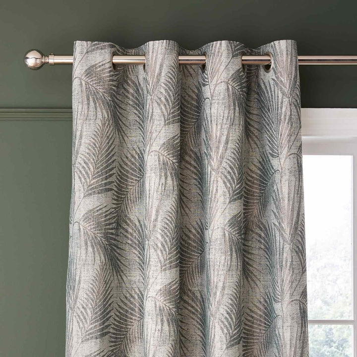 Tamra Palm Luxury Weighted Eyelet Curtains Green - Ideal