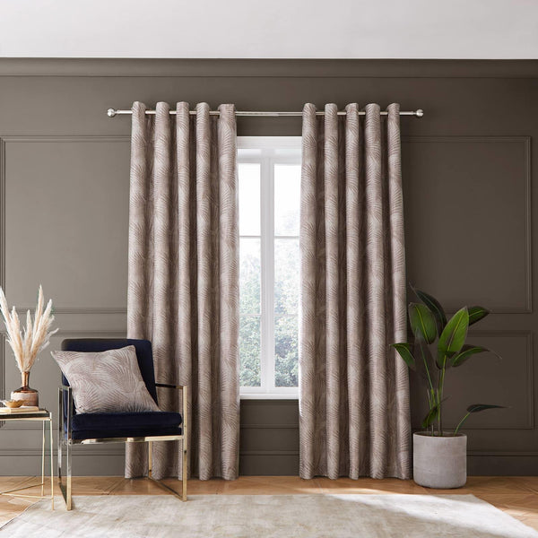 Tamra Palm Luxury Weighted Eyelet Curtains Natural - Ideal