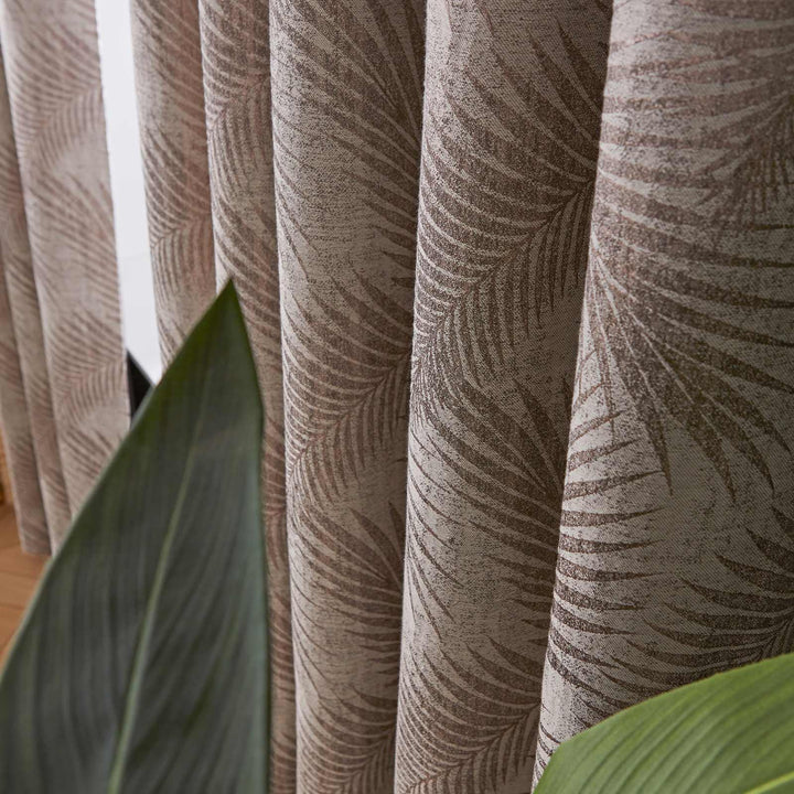 Tamra Palm Luxury Weighted Eyelet Curtains Natural - Ideal