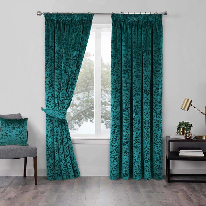 Taylor Damask Thermal Tape Top Curtains Green - Ideal