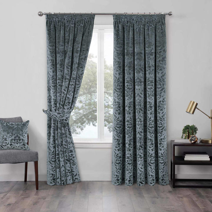 Taylor Damask Thermal Tape Top Curtains Grey - Ideal