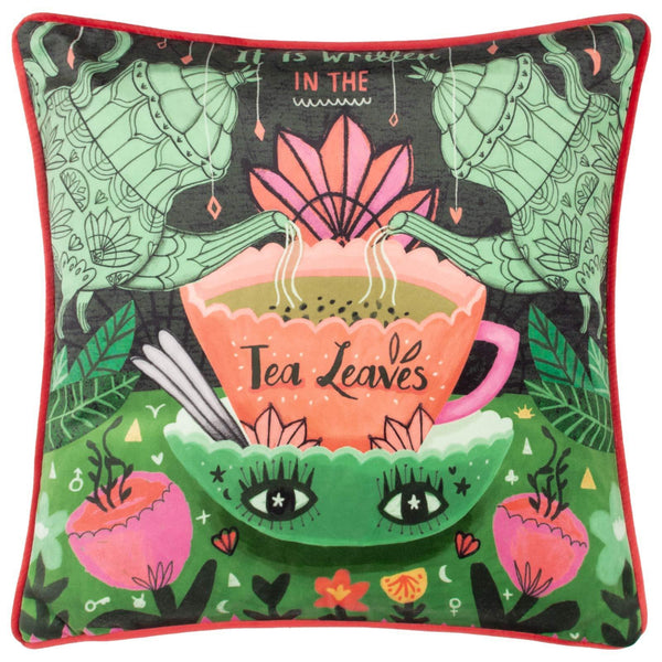 Tea Leaves Illustrated Velvet Cushion Cover 17" x 17" - Ideal