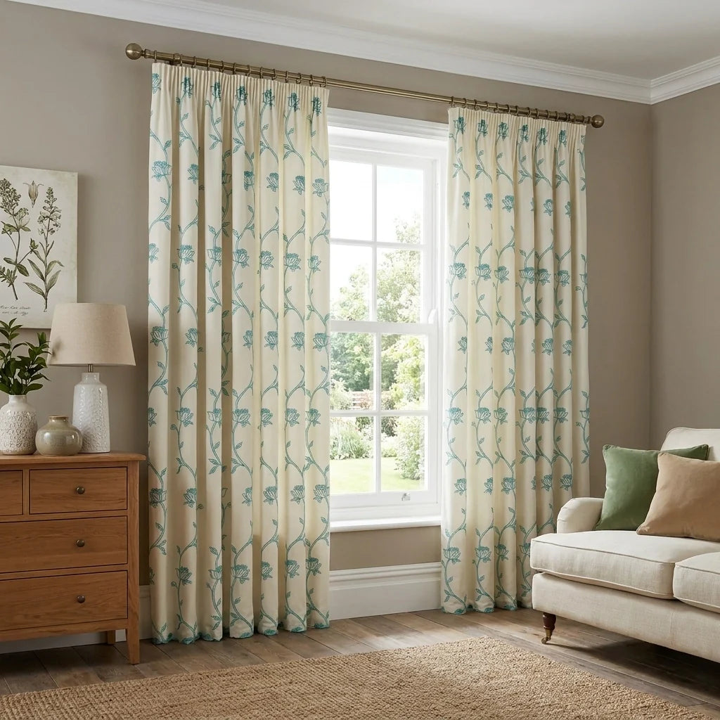Exeter Pencil Pleat Voile Curtains Teal Blackout