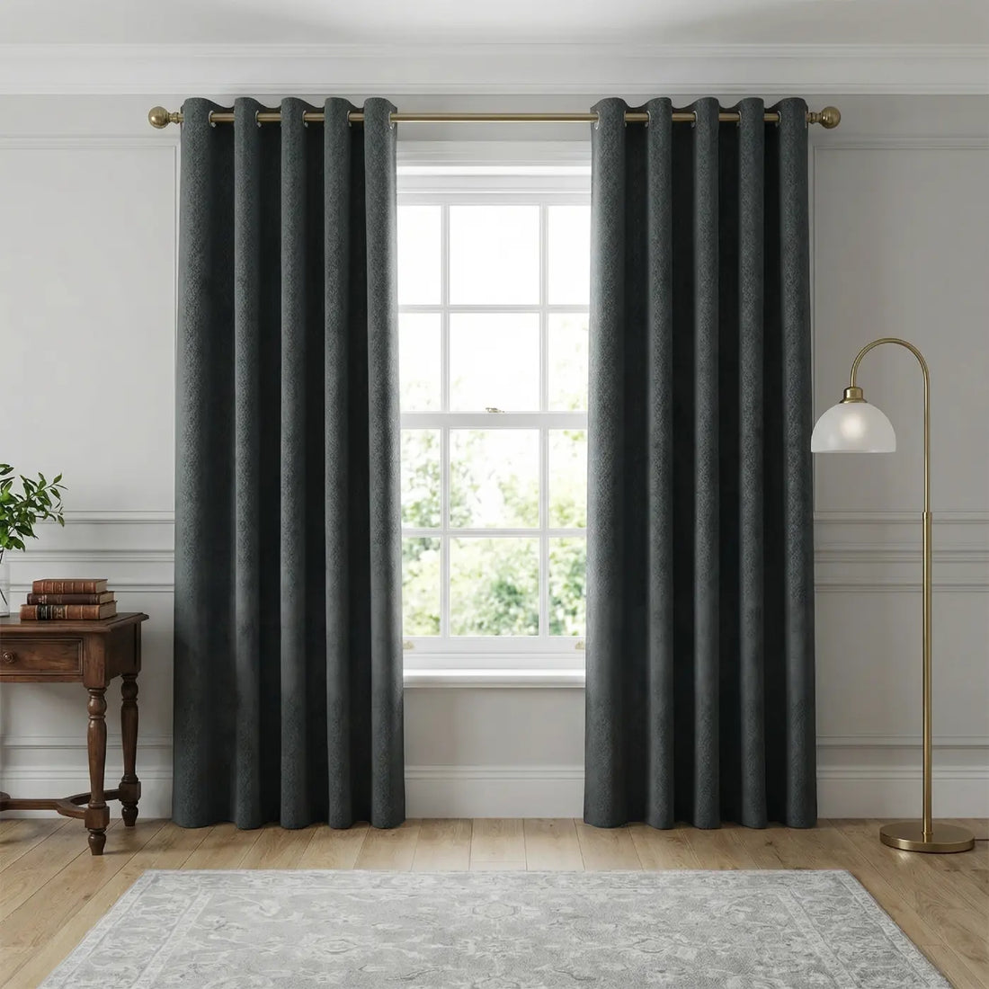 Temple Charcoal Velvet Thermal Blackout Eyelet Curtains