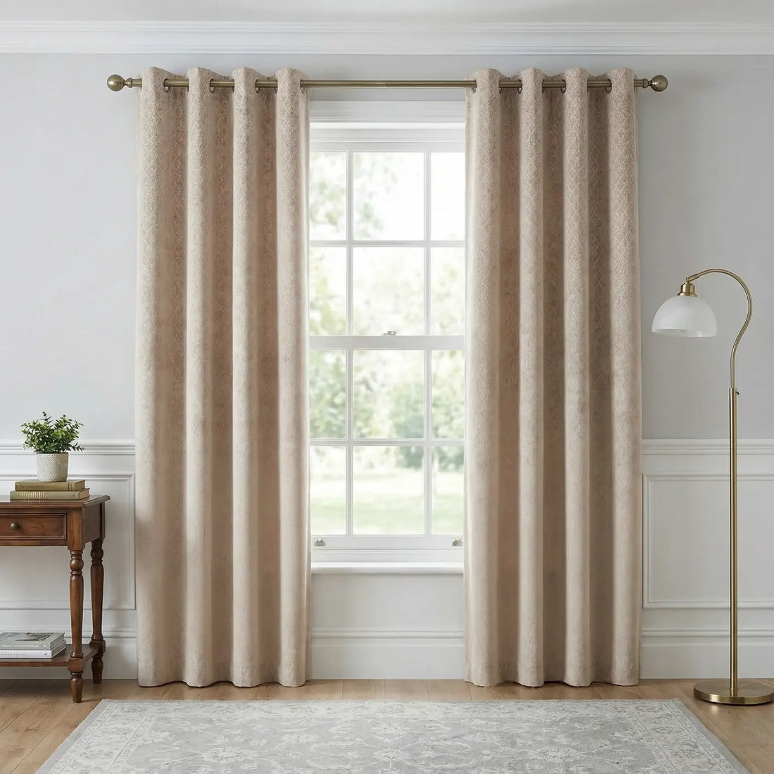 Temple Latte Velvet Thermal Blackout Eyelet Curtains
