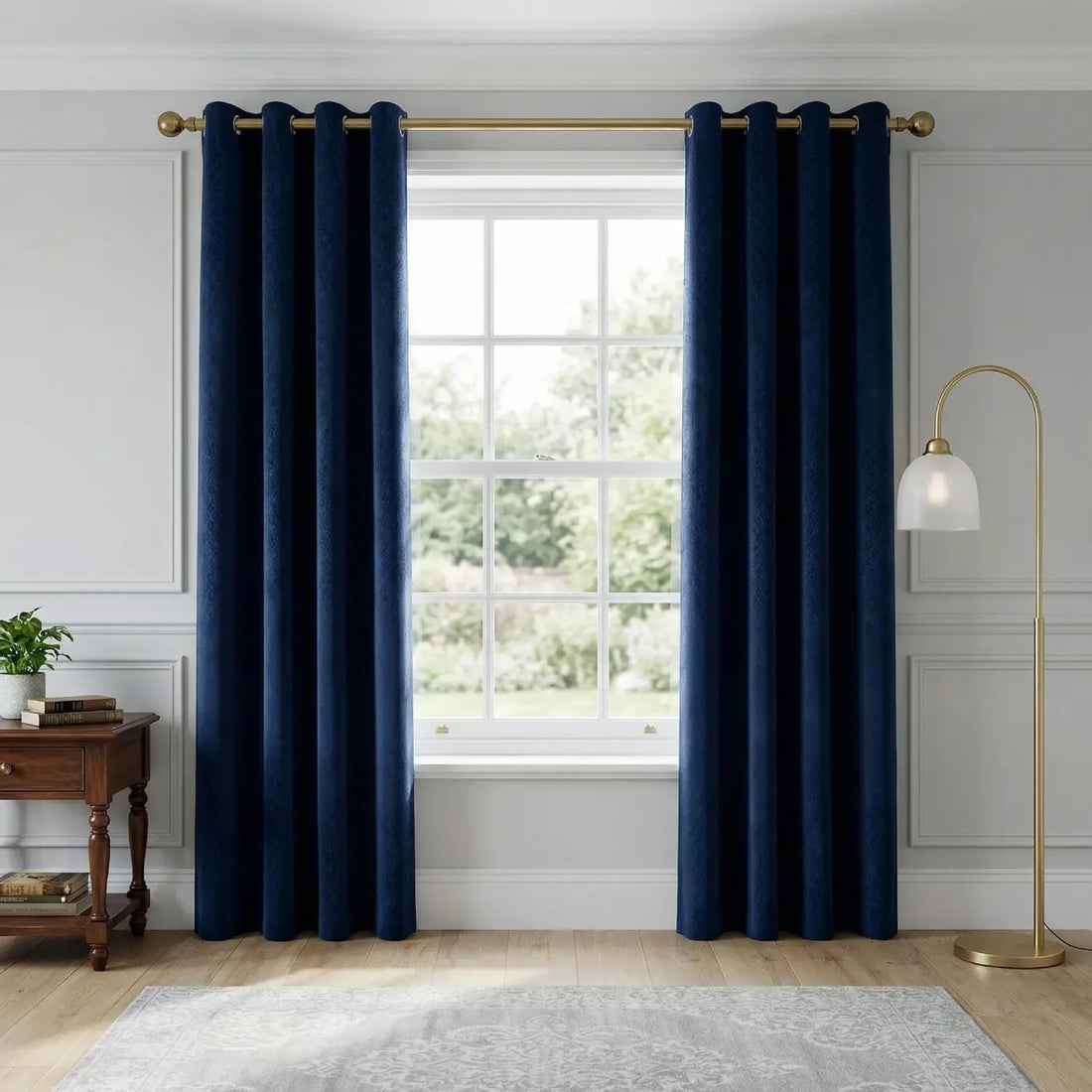 Temple Navy Velvet Thermal Blackout Eyelet Curtains