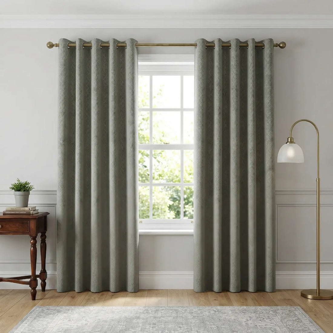 Temple Silver Velvet Thermal Blackout Eyelet Curtains
