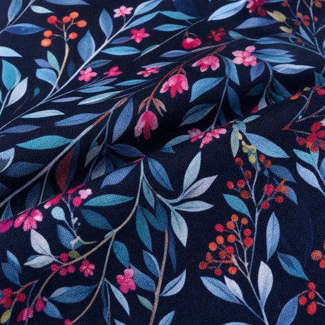 Macro close-up of the cotton fabric on the Tessa Floral Navy 200 Thread Count Cotton Duvet Cover Set