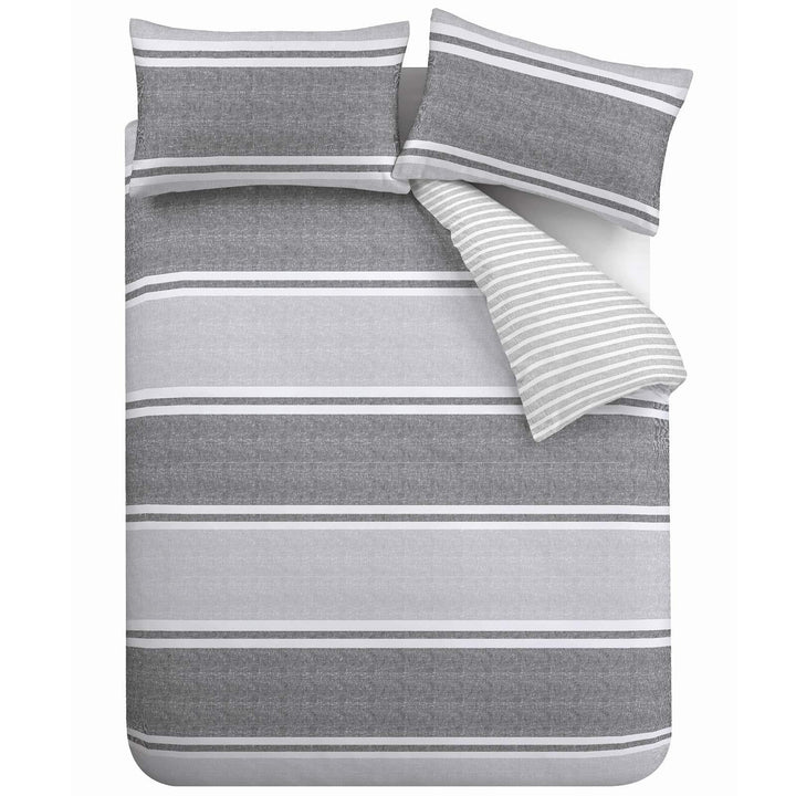 Textured Banded Stripe Charcoal Duvet Cover Set - Ideal