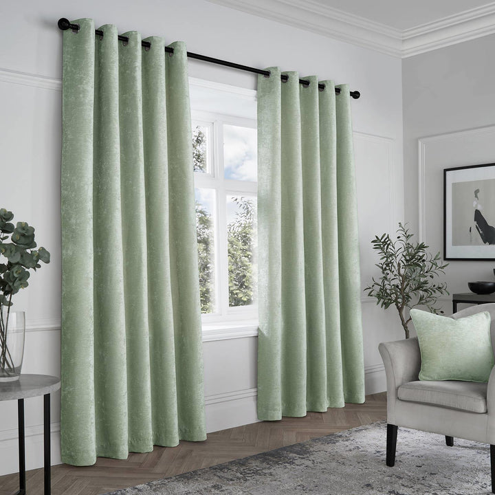 Textured Chenille Eyelet Curtains Green - Ideal