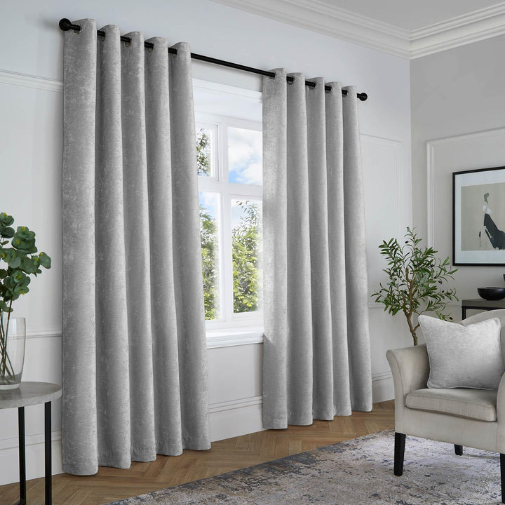 Textured Chenille Eyelet Curtains Grey - Ideal