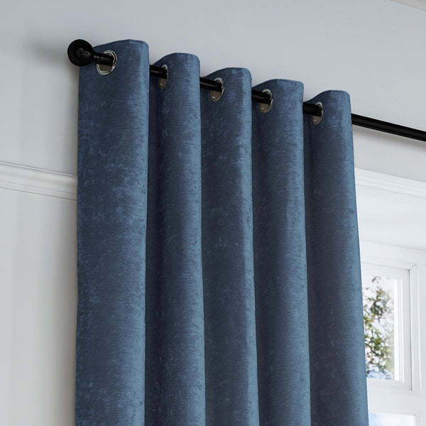 Textured Chenille Eyelet Curtains Navy - Ideal