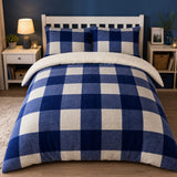 Theo Check Cosy Blue Duvet Cover Set styled on a bed in a coordinated bedroom lifestyle scene
