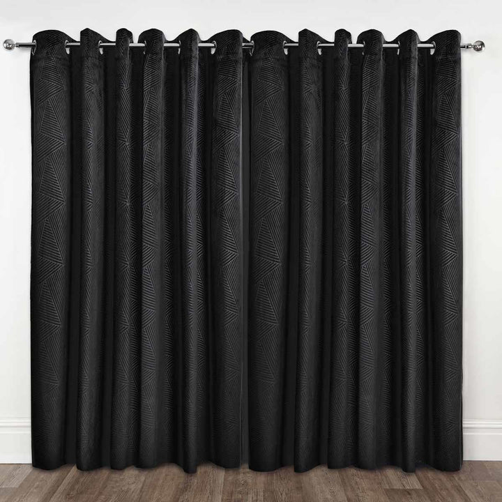 Thermal Blackout Eyelet Curtains Embossed Velvet Woven Black - Ideal