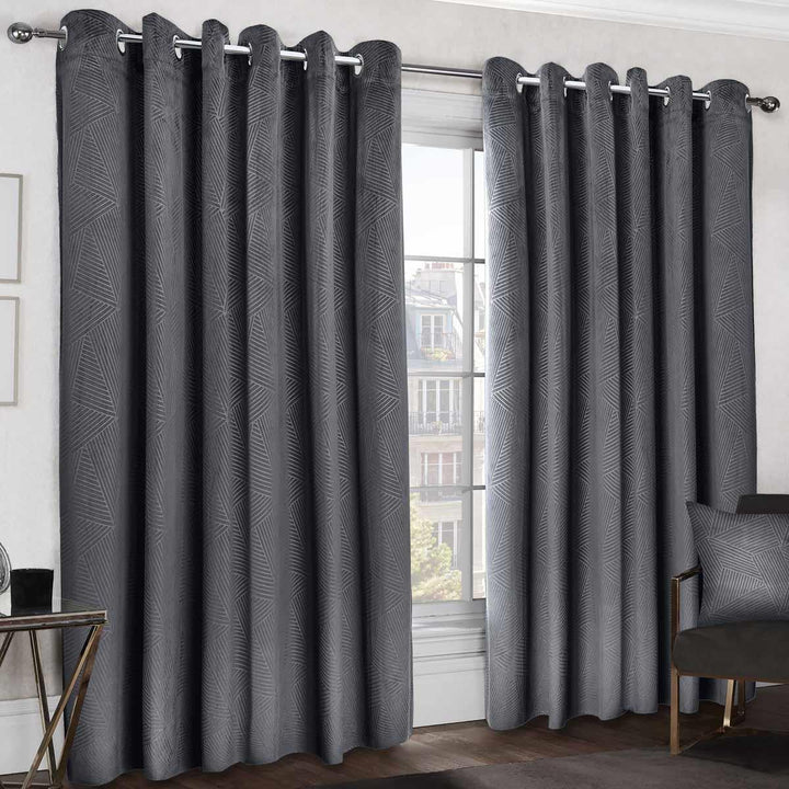 Thermal Blackout Eyelet Curtains Embossed Velvet Woven Charcoal Grey - Ideal