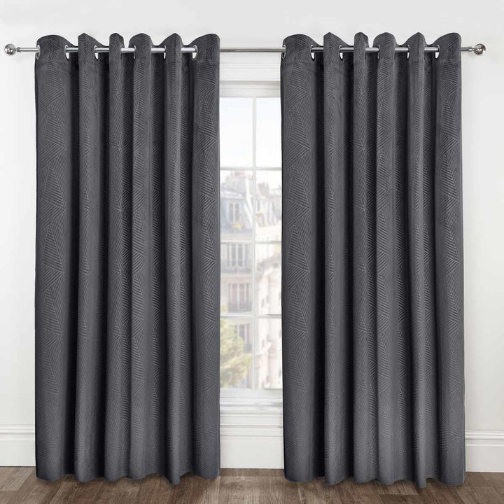 Thermal Blackout Eyelet Curtains Embossed Velvet Woven Charcoal Grey - Ideal