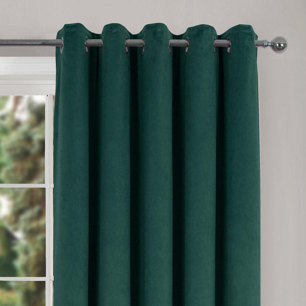 Thermal Velour Eyelet Curtains Green - Ideal