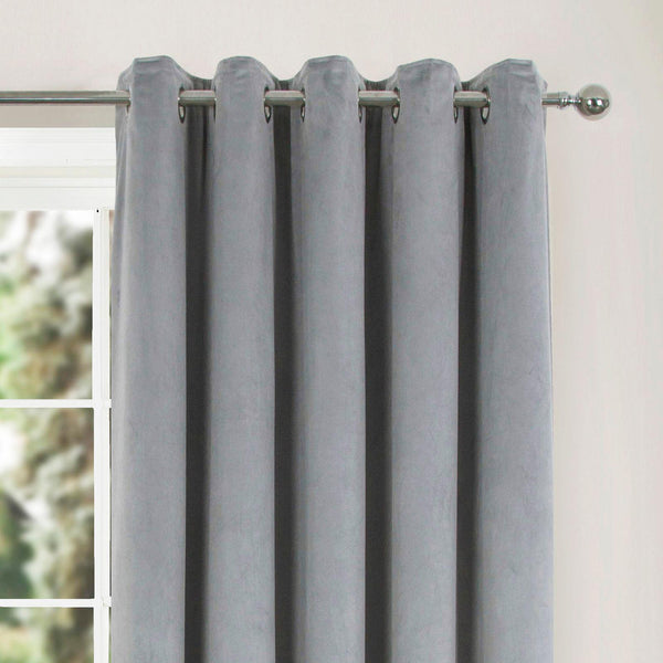 Thermal Velour Eyelet Curtains Grey - Ideal