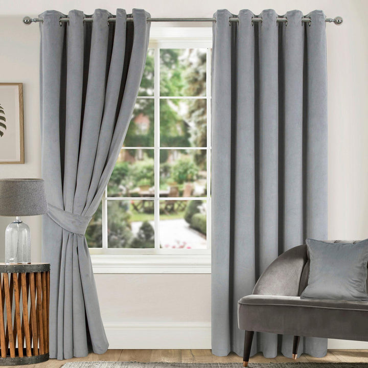 Thermal Velour Eyelet Curtains Grey - Ideal