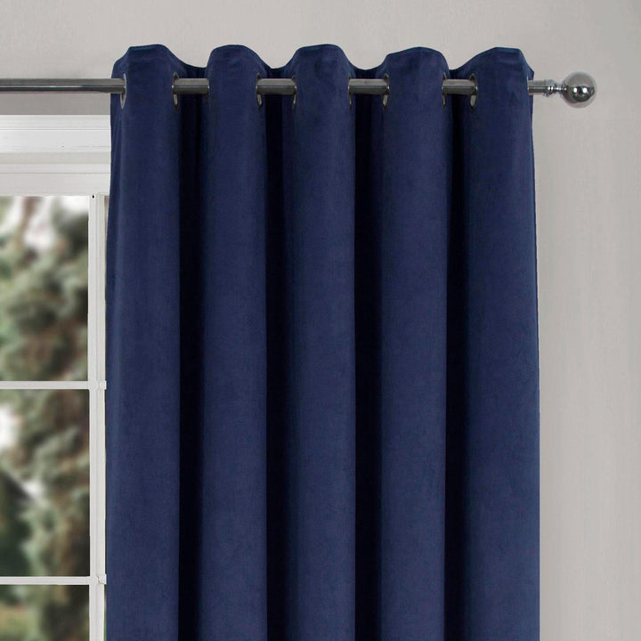 Thermal Velour Eyelet Curtains Navy - Ideal