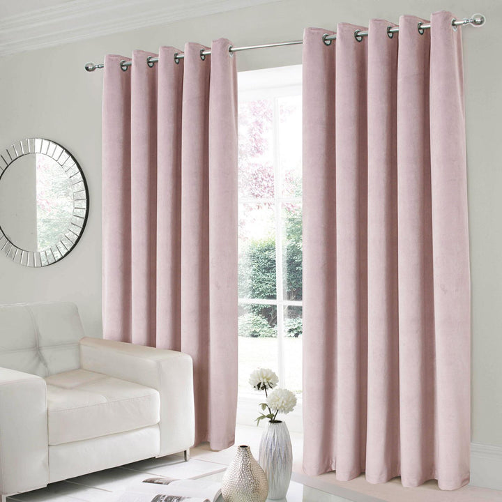 Thermal Velour Eyelet Curtains Pink - Ideal