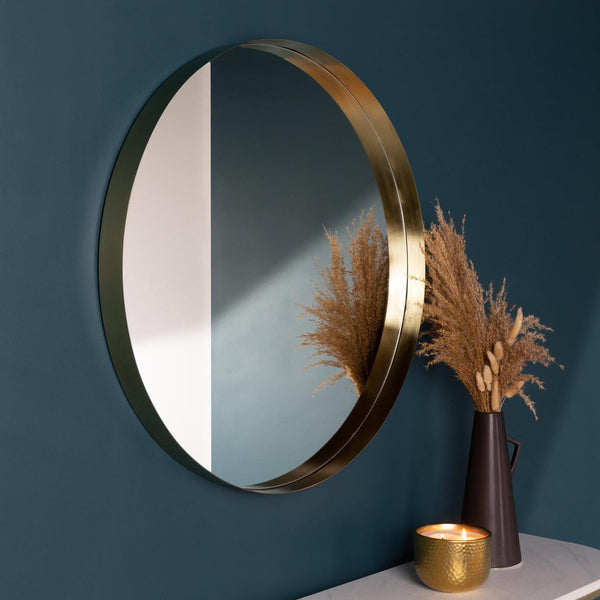 Thin Deep Edge Round Wall Mirror Brass - Ideal