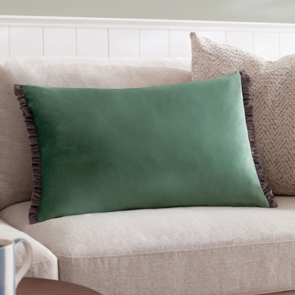 Tilly Velvet Sage + Grey Cushion Cover or Filled Cushion - additional product view 1