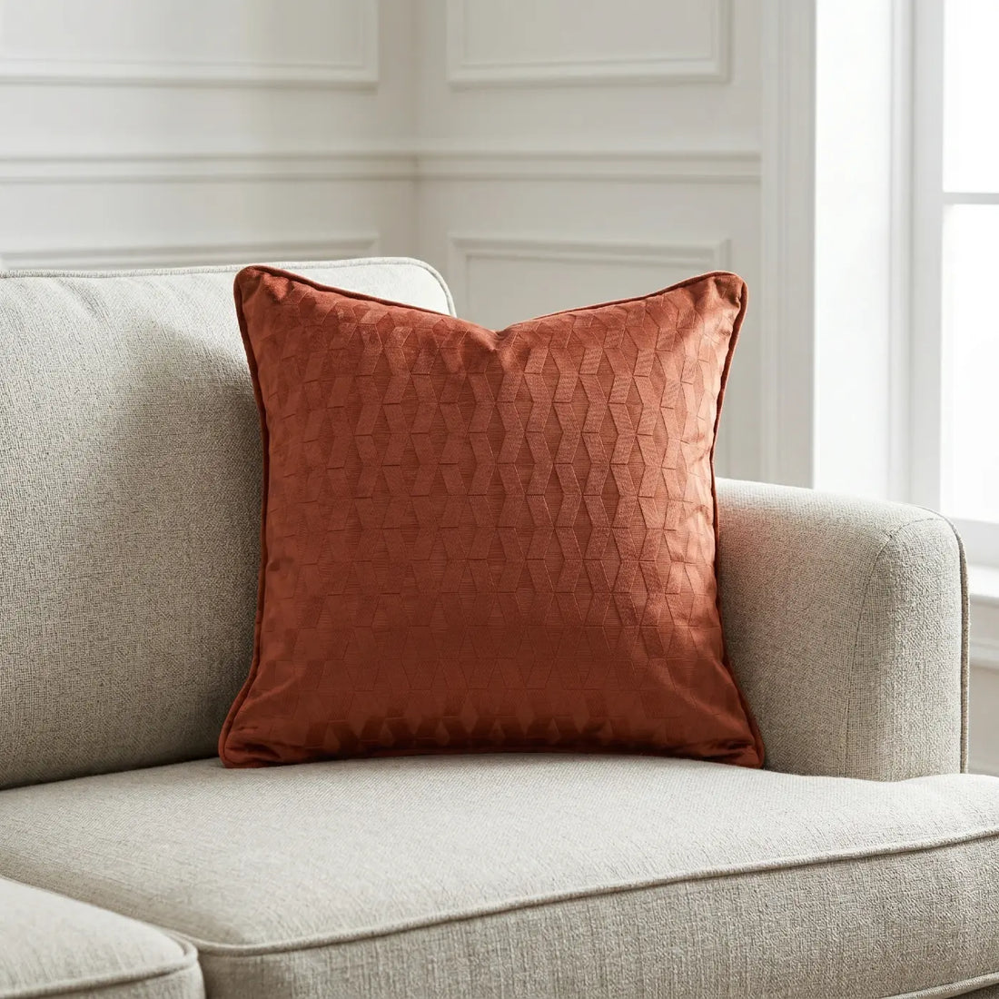 Tokyo Embossed Geometric Orange Cushion Cover 17x17" 43x43cm